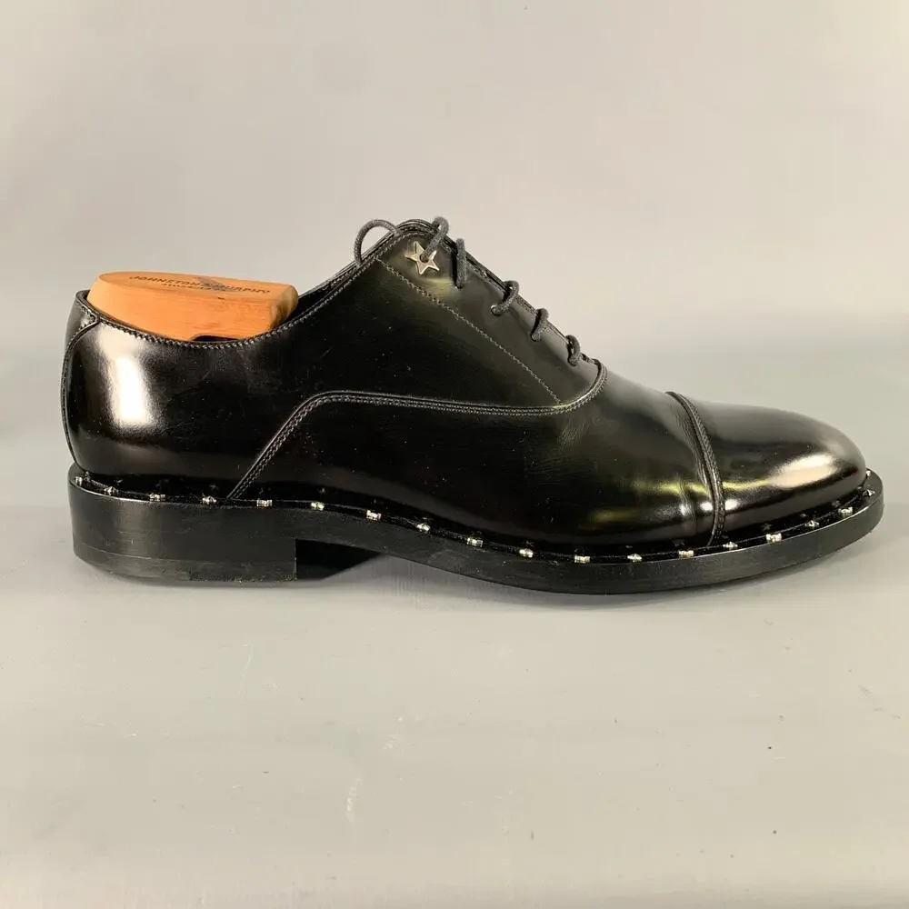 JIMMY CHOO Size 8 Black Studded Leather Cap Toe Lace Up Shoes